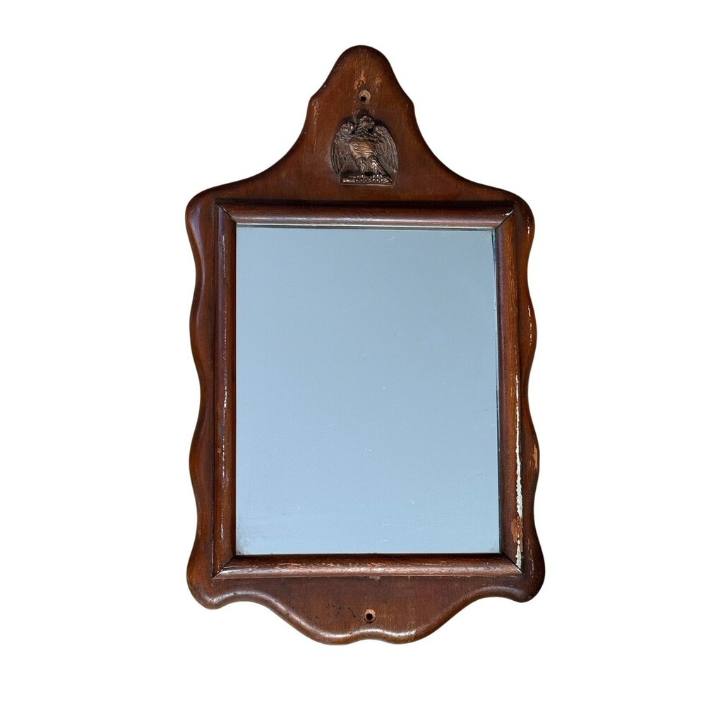 Vintage Federal style Wall Mirror  Eagle Emblem Scalloped Dark Wood  17" Tall
